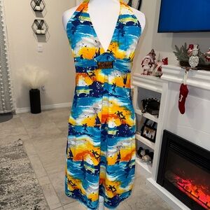 NWT Tommy Bahama Blue and Yellow Halter Dress Size M